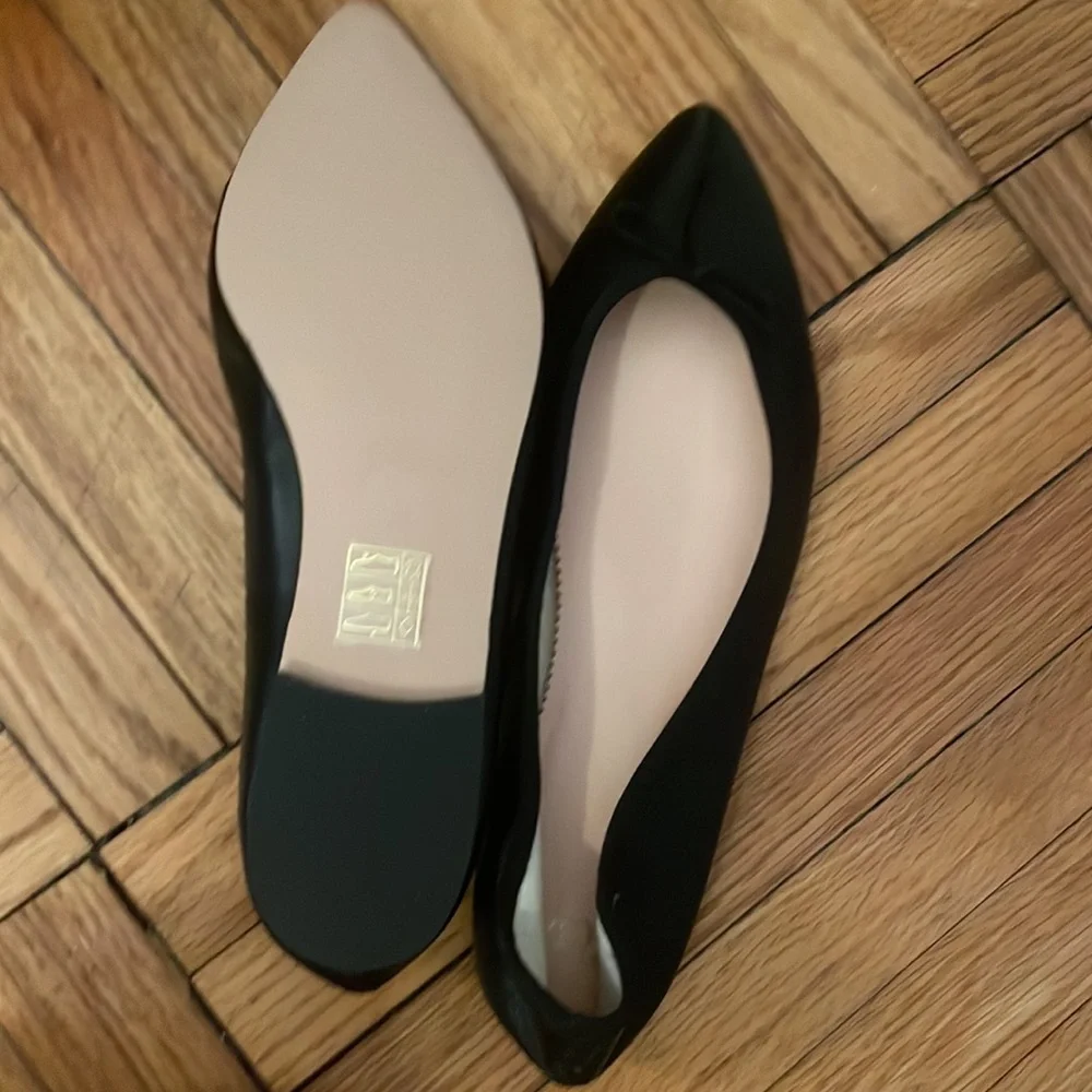 J. Crew Black Pointed-Toe Ballet Flats with Pink Insole